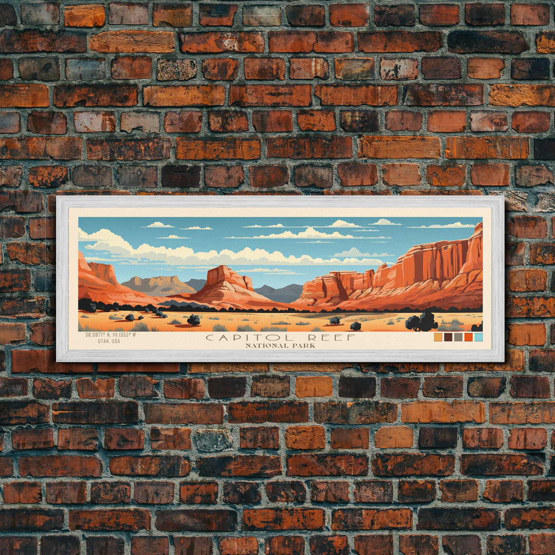 Capitol Reef National Park, Panoramic Utah Travel Art, National Park Print, Minimalist Travel Art, Midcentury Modern Style Landscape