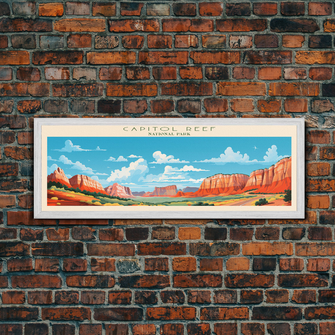 Capitol Reef National Park, Panoramic Utah Travel Art, National Park Print, Minimalist Travel Art, Midcentury Modern Style Landscape