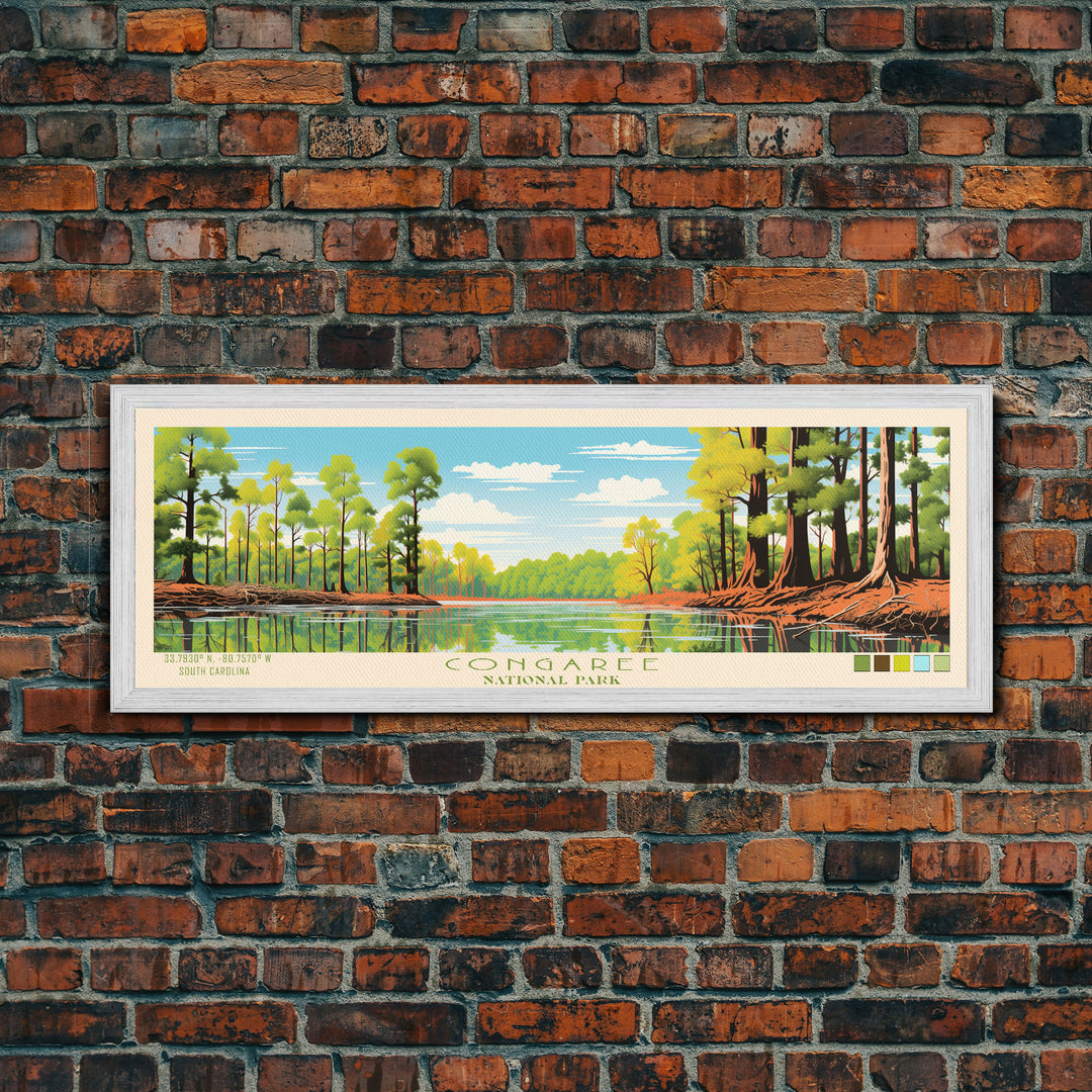 Congaree National Park, Panoramic South Carolina Travel Art, National Park Print, Minimalist Travel Art, Midcentury Modern Style Landscape