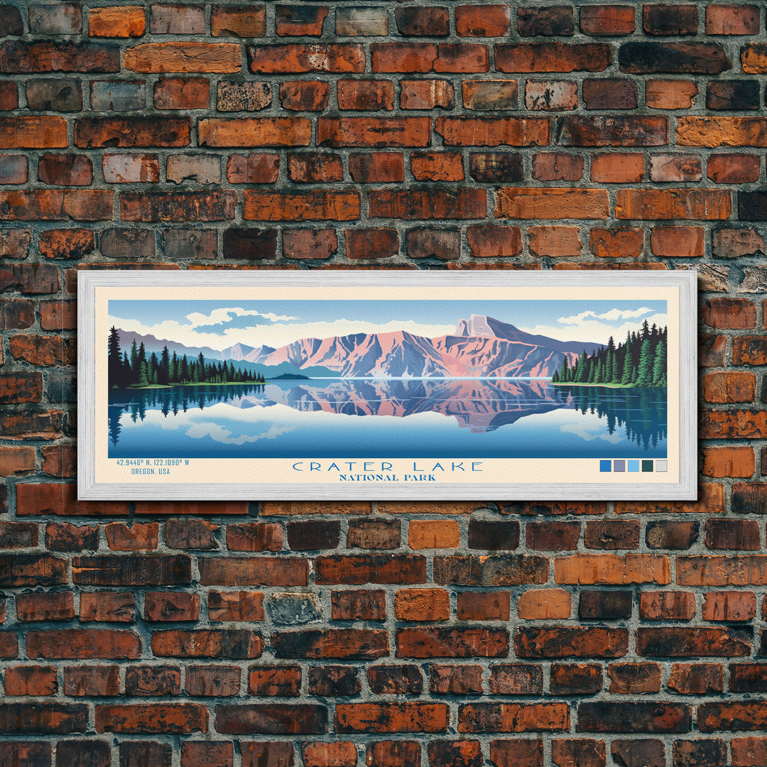 Crater Lake National Park, Panoramic Oregon Travel Art, National Park Print, Minimalist Travel Art, Midcentury Modern Style Landscape