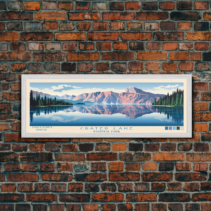 Crater Lake National Park, Panoramic Oregon Travel Art, National Park Print, Minimalist Travel Art, Midcentury Modern Style Landscape