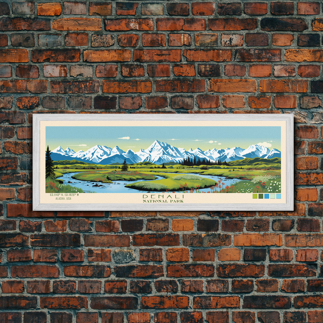 Denali National Park, Panoramic Alaska Travel Art, National Park Print, Minimalist Travel Art, Midcentury Modern Style Landscape