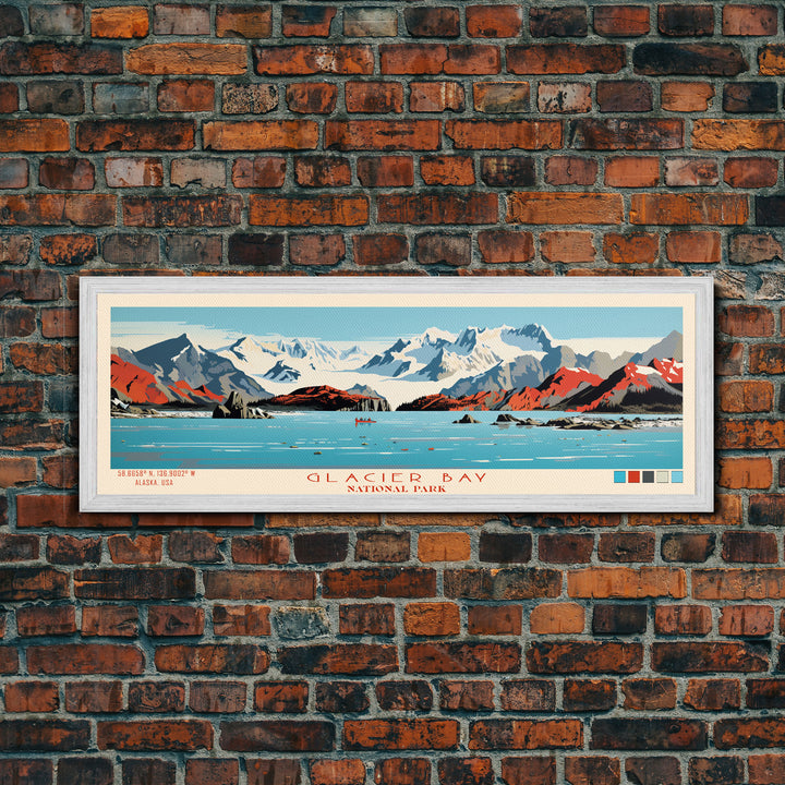 Glacier Bay National Park, Panoramic Alaska Travel Art, National Park Print, Minimalist Travel Art, Midcentury Modern Style Landscape