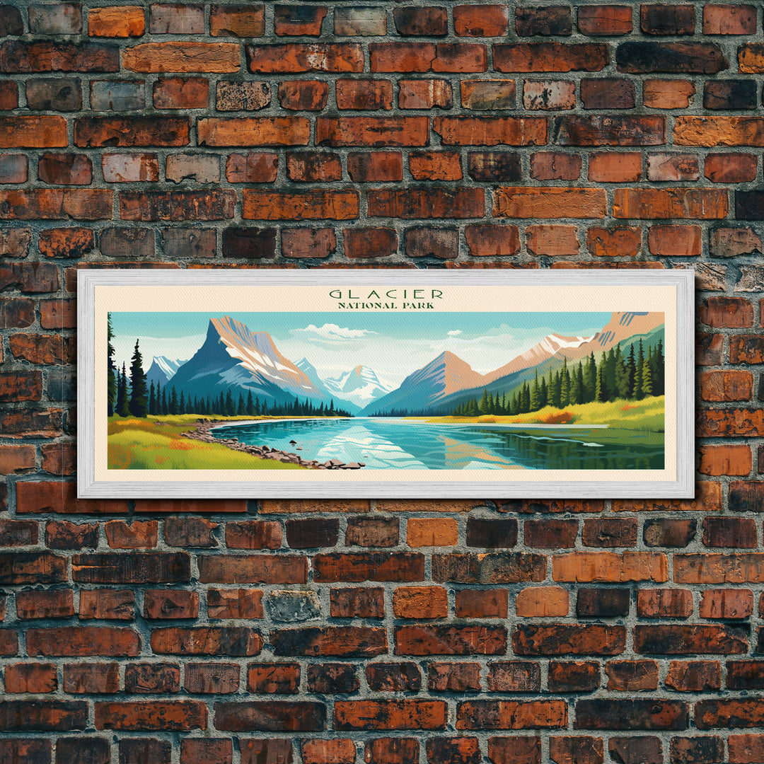 Glacier National Park, Panoramic Montana Travel Art, National Park Print, Minimalist Travel Art, Midcentury Modern Style Landscape