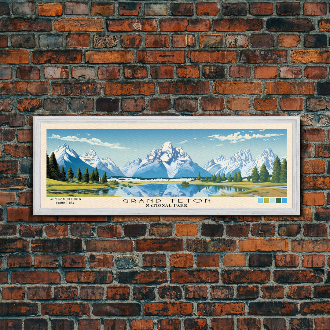 Grand Teton National Park Panoramic Wyoming Travel Art, National Park Print, Minimalist Travel Art, Subdued Watercolor Painting Panoramic