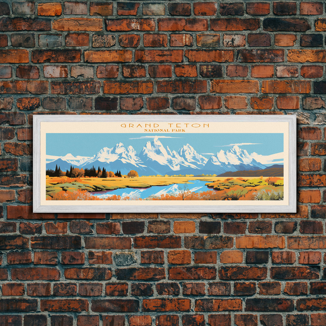 Grand Teton National Park, Panoramic Wyoming Travel Art, National Park Print, Minimalist Travel Art, Midcentury Modern Style Landscape