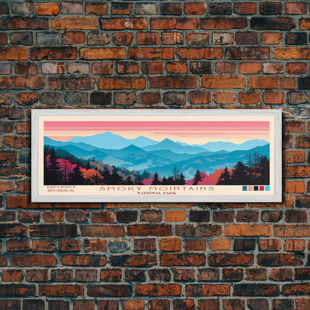 Smoky Mountains National Park, Panoramic North Carolina Travel Art, National Park Print, Minimalist Travel Art, Midcentury Modern Style