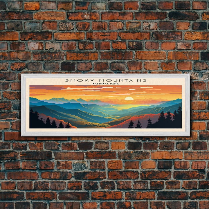 Great Smoky Mountains National Park Panoramic Travel Art, National Park Print, Minimalist Travel Art, Subdued Watercolor Painting Panoramic