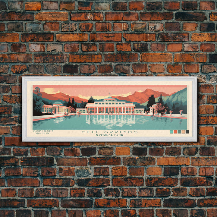 Hot Springs National Park, Panoramic Arkansas Travel Art, National Park Print, Minimalist Travel Art, Midcentury Modern Style Landscape