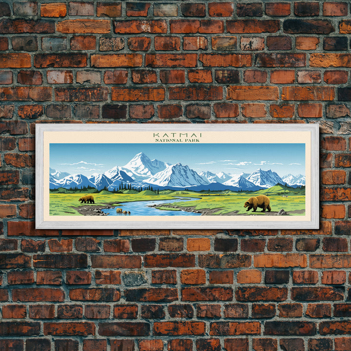 Katmai National Park, Panoramic Alaska Travel Art, National Park Print, Minimalist Travel Art, Midcentury Modern Style Landscape