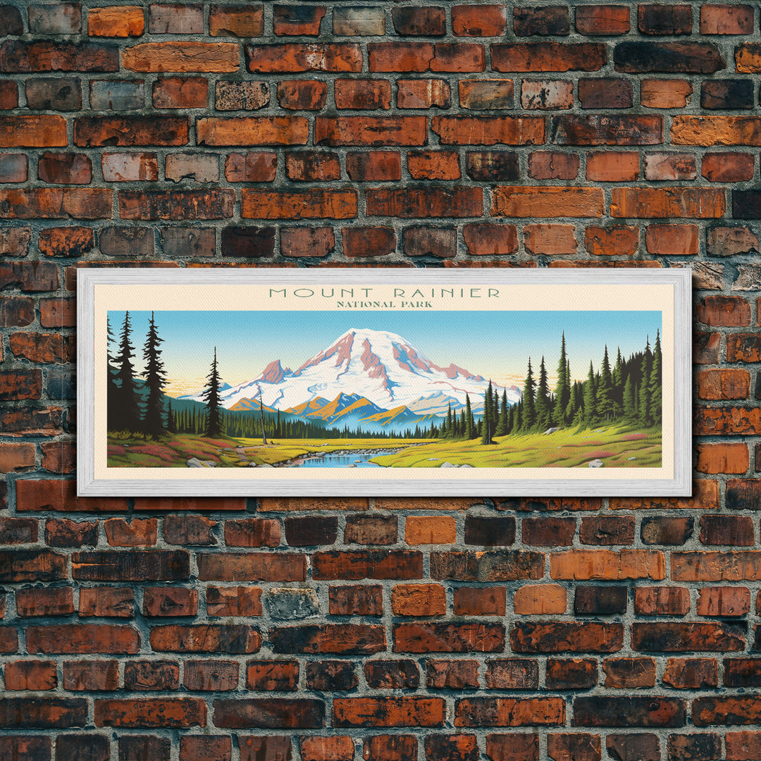 Mount Rainier National Park Panoramic Washington Travel Art, National Park Print, Minimalist Travel Art, Midcentury Modern Style Landscape