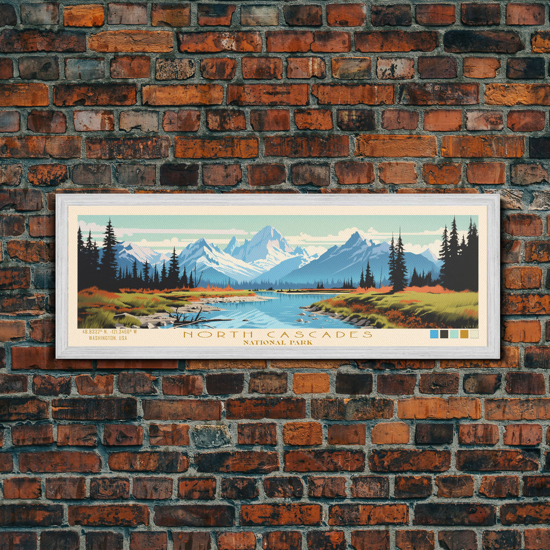 North Cascades National Park Panoramic Washington Travel Art, National Park Print, Minimalist Travel Art, Midcentury Modern Style Landscape