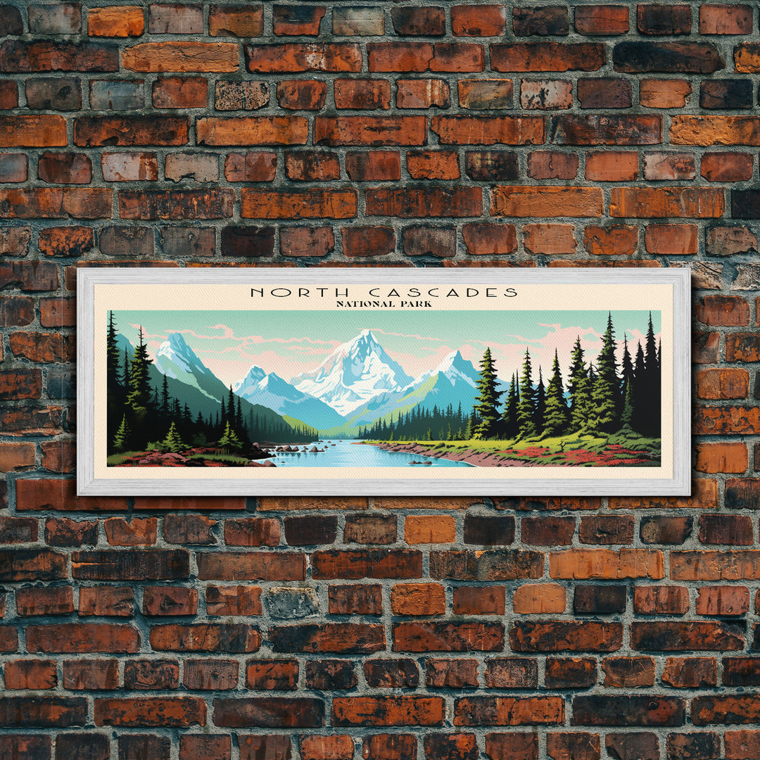 North Cascades National Park Panoramic Washington Travel Art, National Park Print, Minimalist Travel Art, Midcentury Modern Style Landscape