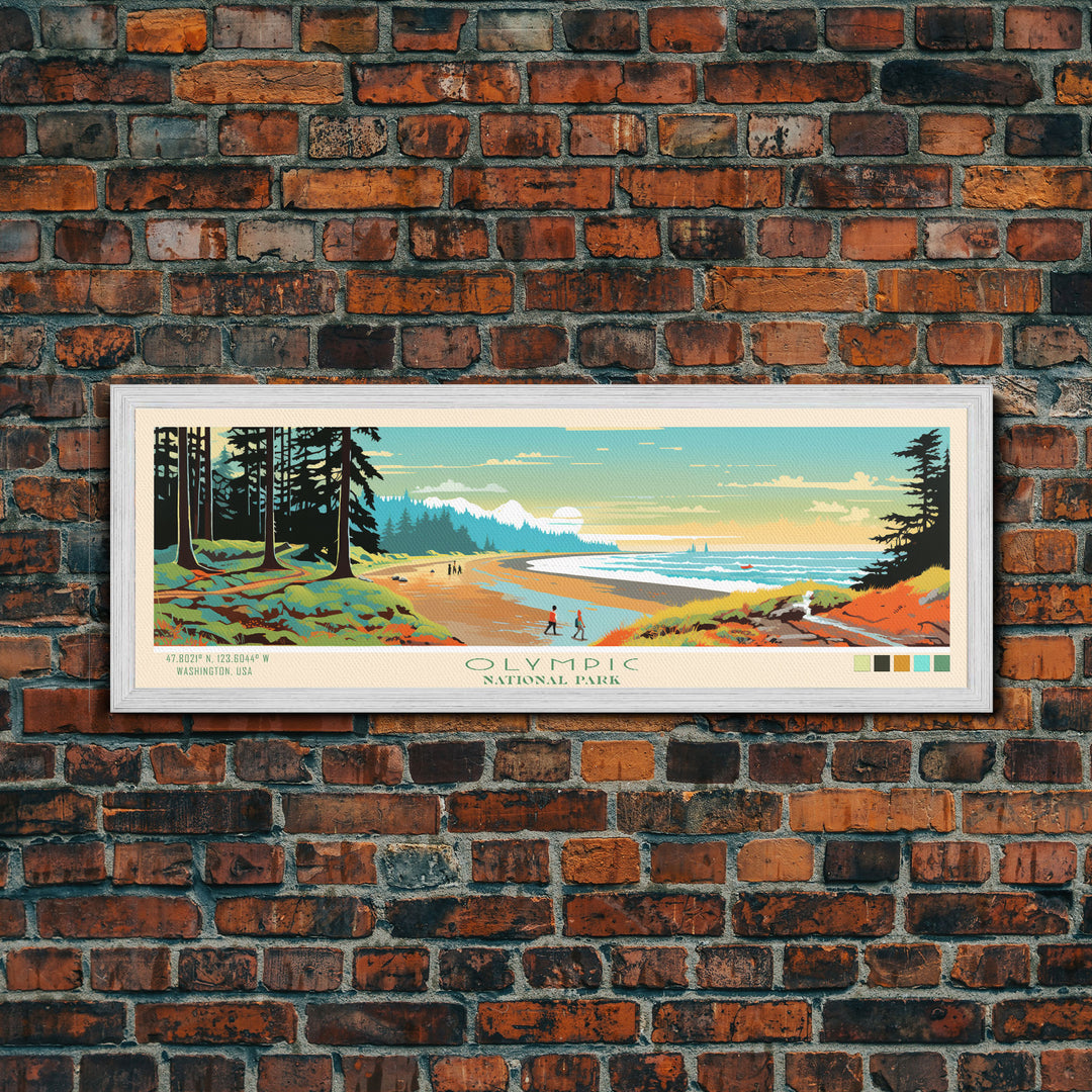 Olympic National Park Panoramic Washington Travel Art, National Park Print, Minimalist Travel Art, Midcentury Modern Style Landscape