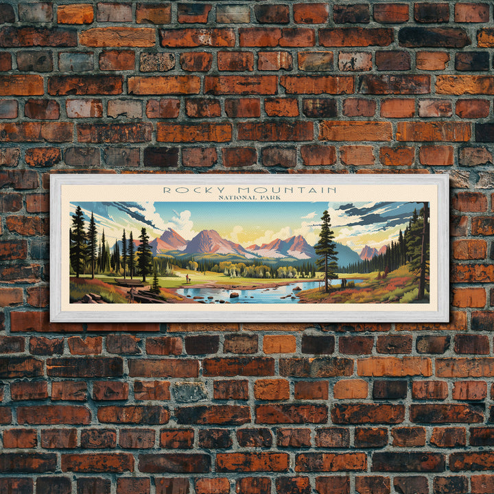 Rocky Mountain National Park Panoramic Colorado Travel Art, National Park Print, Minimalist Travel Art, Midcentury Modern Style Landscape