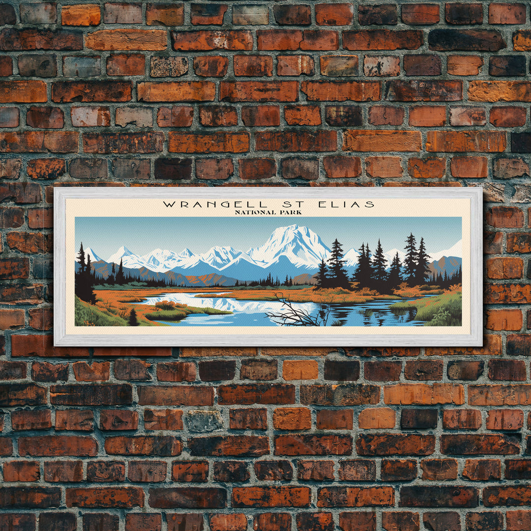 Wrangell St. Elias National Park Panoramic Alaska Travel Art, National Park Print, Minimalist Travel Art, Midcentury Modern Style Landscape