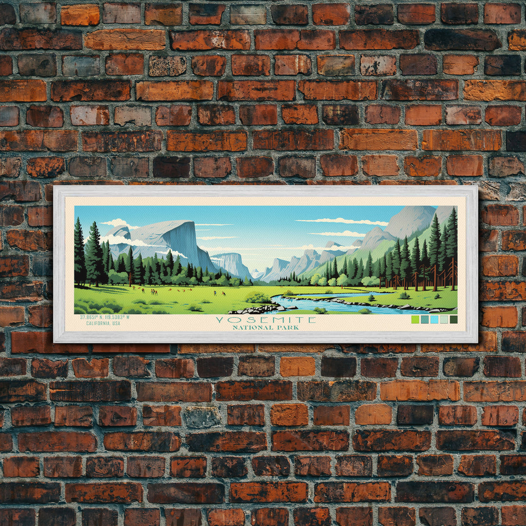 Yosemite National Park Panoramic California Travel Art, National Park Print, Minimalist Travel Art, Midcentury Modern Style Landscape