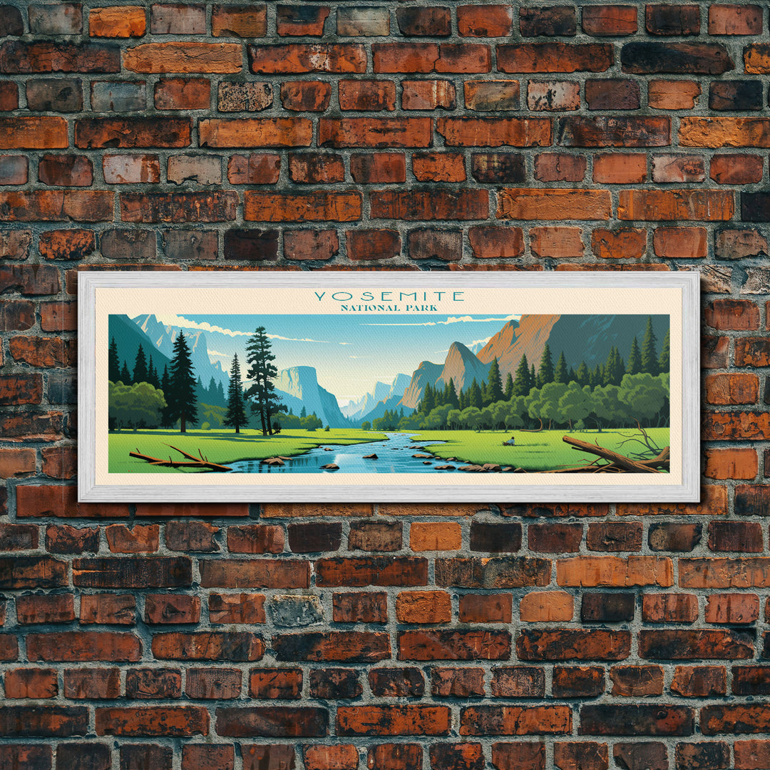 Yosemite National Park Panoramic California Travel Art, National Park Print, Minimalist Travel Art, Midcentury Modern Style Landscape