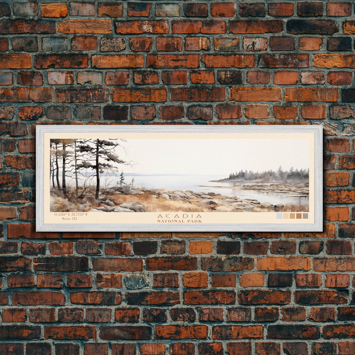 Acadia National Park Panoramic Maine Travel Art, National Park Print, Minimalist Travel Art, Subdued Watercolor Painting Panoramic