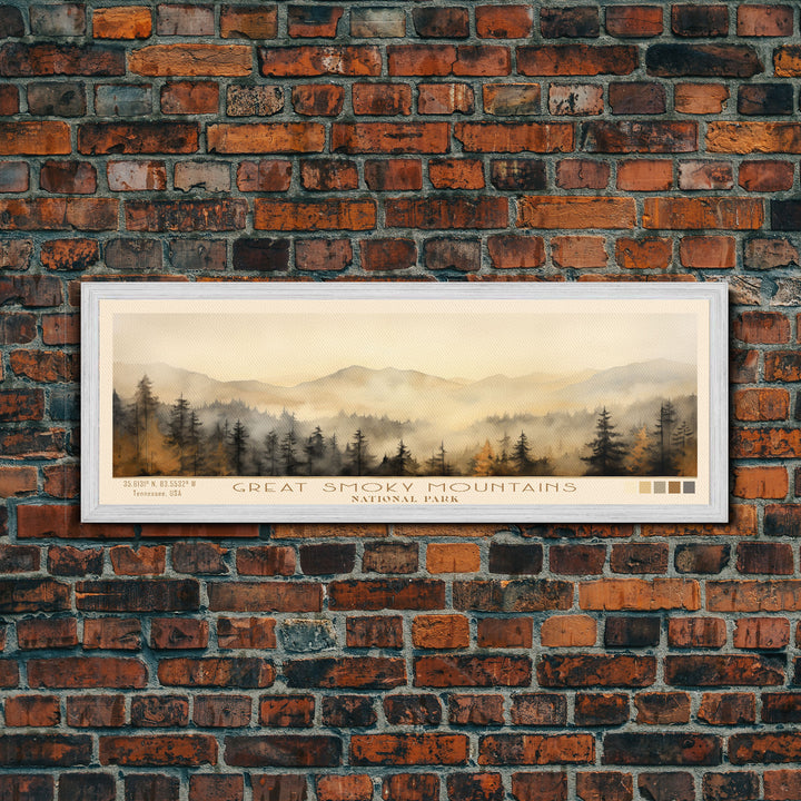 Great Smoky Mountains National Park Panoramic Travel Art, National Park Print, Minimalist Travel Art, Subdued Watercolor Painting Panoramic