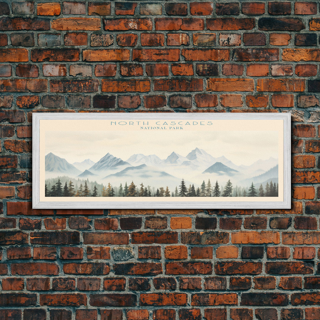 North Cascades National Park Panoramic Travel Art, National Park Print, Minimalist Travel Art, Subdued Watercolor Painting Panoramic