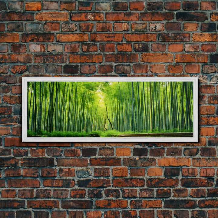 Beautiful Photographic Panoramic of Arashiyama Bamboo Grove Kyoto Japan, Framed Canvas Print, Landscape Photography, Landmark Art