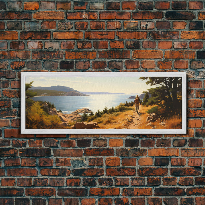 Watercolor Panoramic Acadia National Park Framed Canvas Print, Extra Large Art