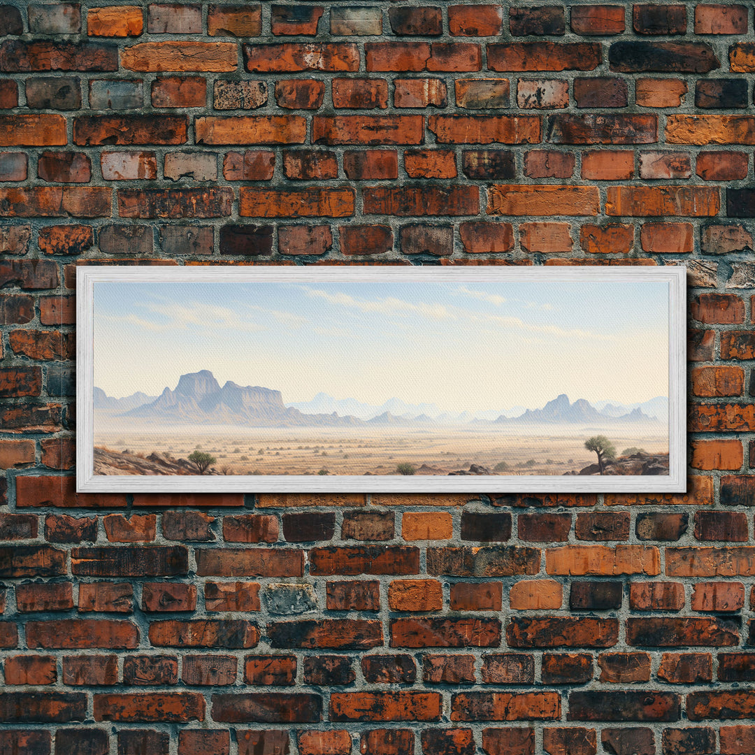 Ultrawide Panoramic Watercolor Painting of Big Bend National Park, Framed Canvas Print, Boho Southwestern Decor Wall Art