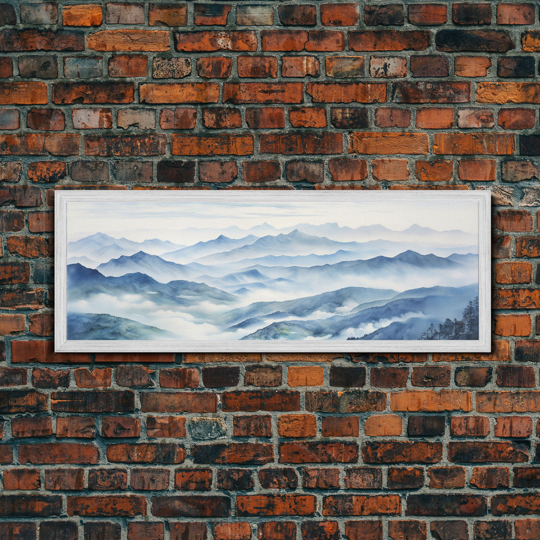 Blue Ridge Mountains, Canvas Wall Art, National Park Poster, Extra Large Horizontal Print, Panoramic Watercolor Minimalist Landscape Art