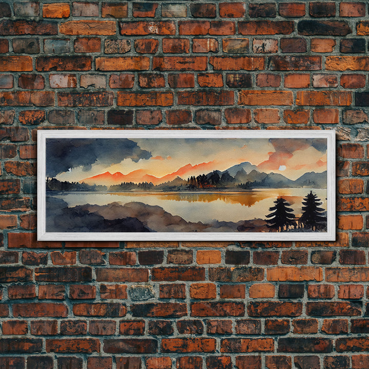 Watercolor painting of a forest fire, canvas print, landscape art, cool living room art, depressing art, Panoramic Ready To Hang wall decor