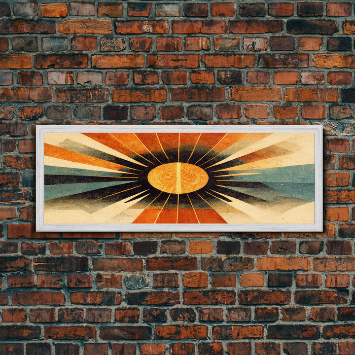 Sunset Art Deco Sunburst Wall Art, Ready To Hang Canvas Print, Panoramic Art, Art Deco Wall Decor, Above Bed, Above Couch, Above Sofa