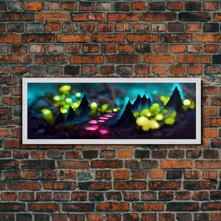 Luminescent trail in the forest, fantasy art, RPG concept art, tiny worlds, glowing mushrooms , Ready To Hang Canvas Print, Panoramic Art,