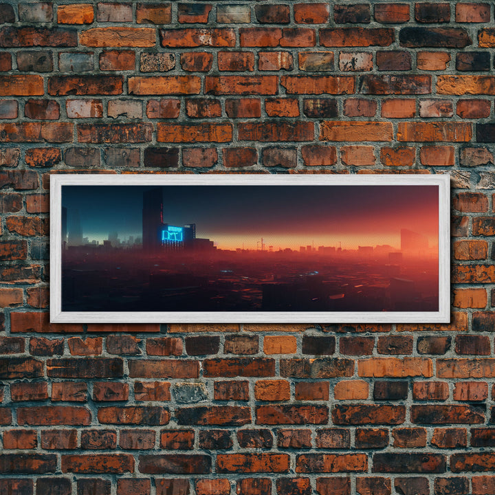 Cyberpunk Cityscape, Ready To Hang Canvas Print, Panoramic, Cyberpunk Concept Art, Cityscape at Sunset, Cool mancave art, gift for him