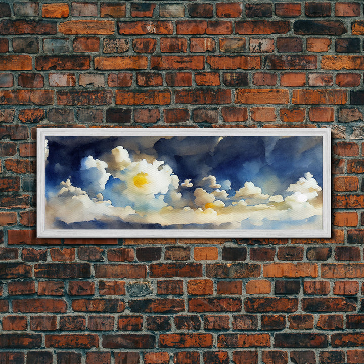 Whimsical Clouds Wall Decor, Ready To Hang Canvas Print, Panoramic, Clouds and Blue Sky, Guest Room Art, Above Bed Art