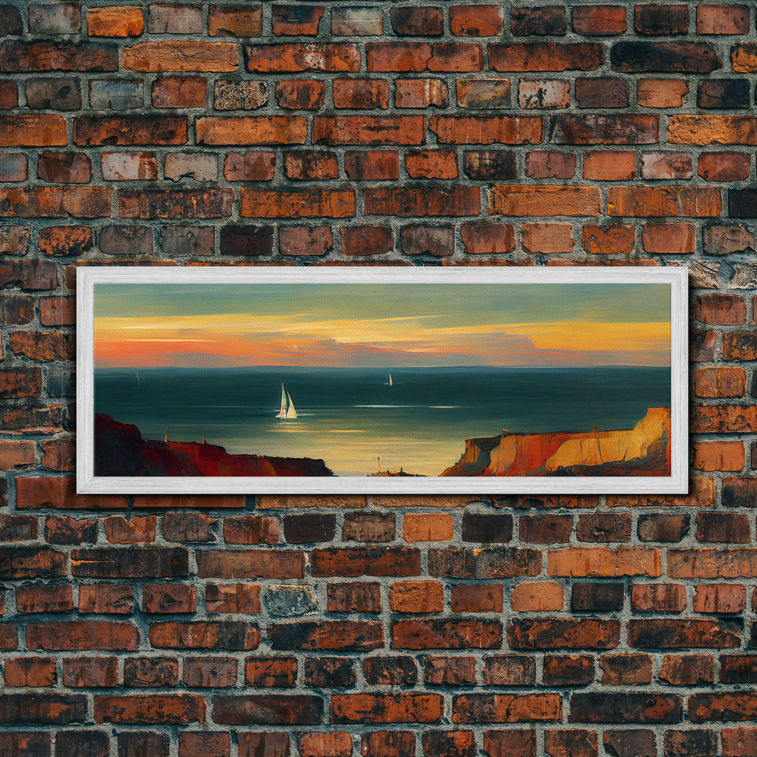 Pueblo Style Wall Decor, Ready To Hang Canvas Print, Panoramic Art, Sailboats On The Open Ocean, Nautical Wall Decor