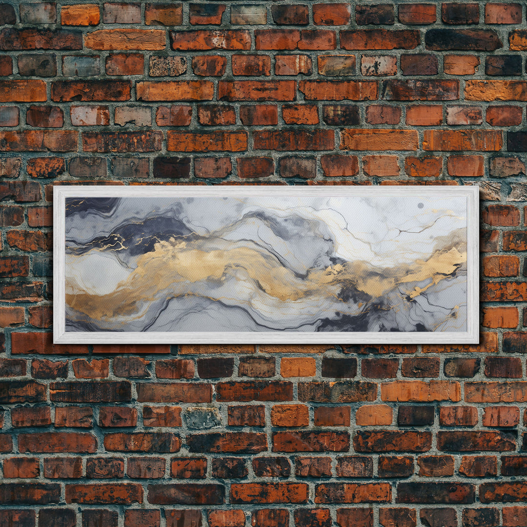 Silver Marble Canvas Wall Art, Abstract Canvas Art, Panoramic Art, Extra Large Wall Art, Marble Wall Decor, Large Canvas Art, Modern Art