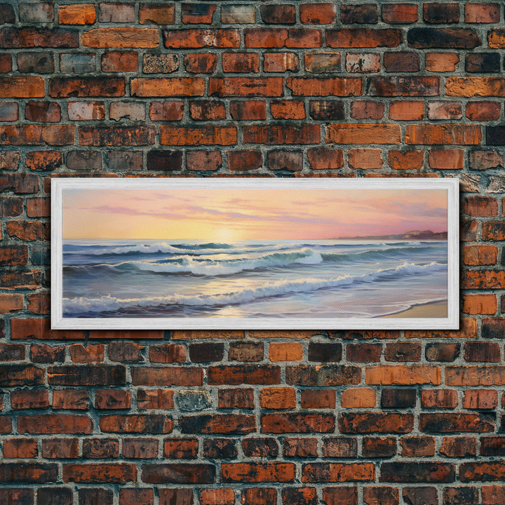 The Joy Of The Beach, Framed Canvas Print, Handmade Wall Art, Extra Large Minimalist Swimming Decor, Abstract Oil Painting, Panoramic Art