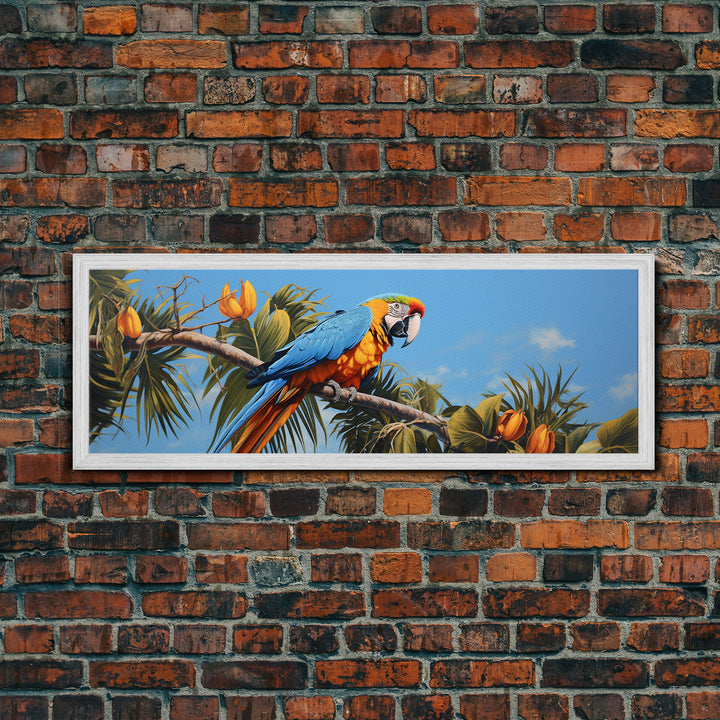 Panoramic Photo Print Of a Parrot, Framed Canvas Print, Tropical Beach Decor