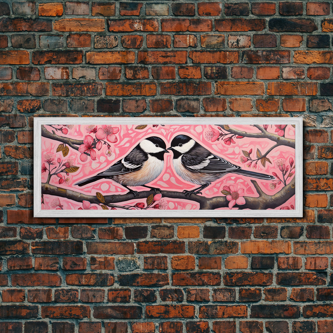 The Kissing Orioles, Cute Bird Art, Framed Canvas Print, Valentine's Day, Gift For Her