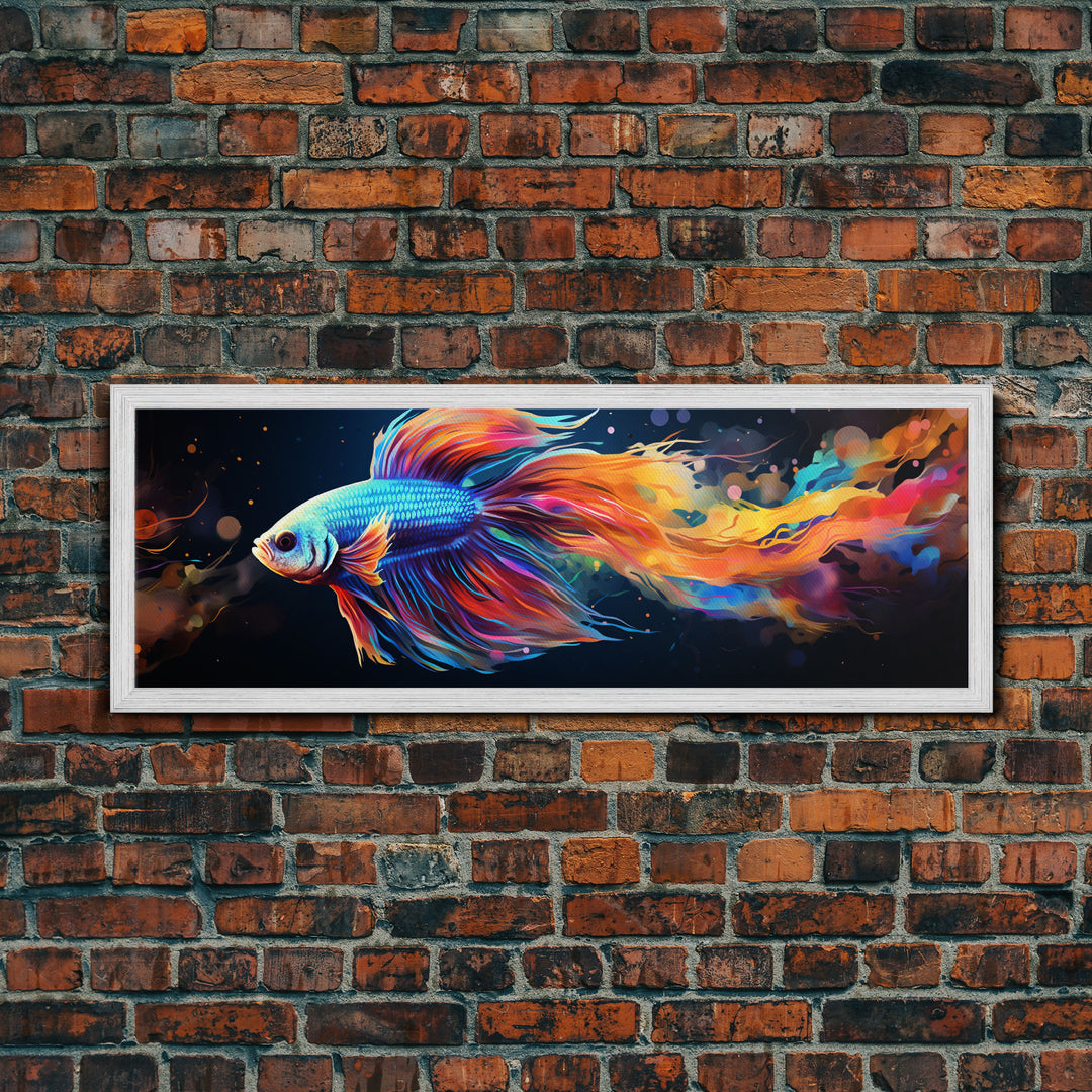 Betta Fish Painting Wall Art, Framed Canvas Print, Siamese Fighting Fish, Aquarium Wall Art, Colorful Pet Fish painting