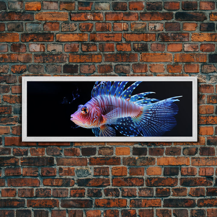 Lion Fish Painting Wall Art, Framed Canvas Print, Aquarium Wall Art, Colorful Pet Fish painting