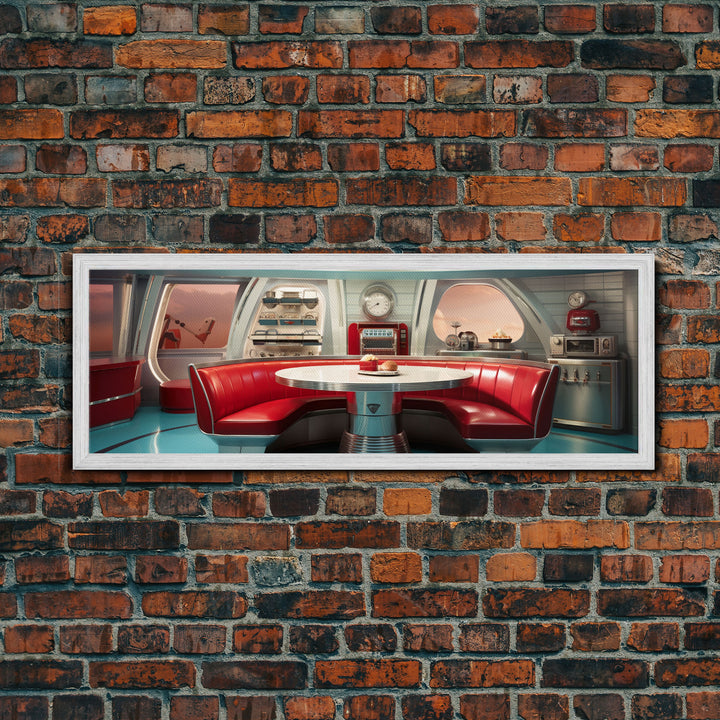 Atomic Age Scifi Style 1950s Diner Booth Wall Art, Framed Canvas Print, MCM, Midcentury Modern Wall Art, Diner Decor