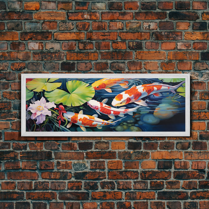 The Koi Pond Framed Canvas Print, Koi Fish Decor, Koi Fish Garden Wall Art, Koi Fish and Lilly Pads