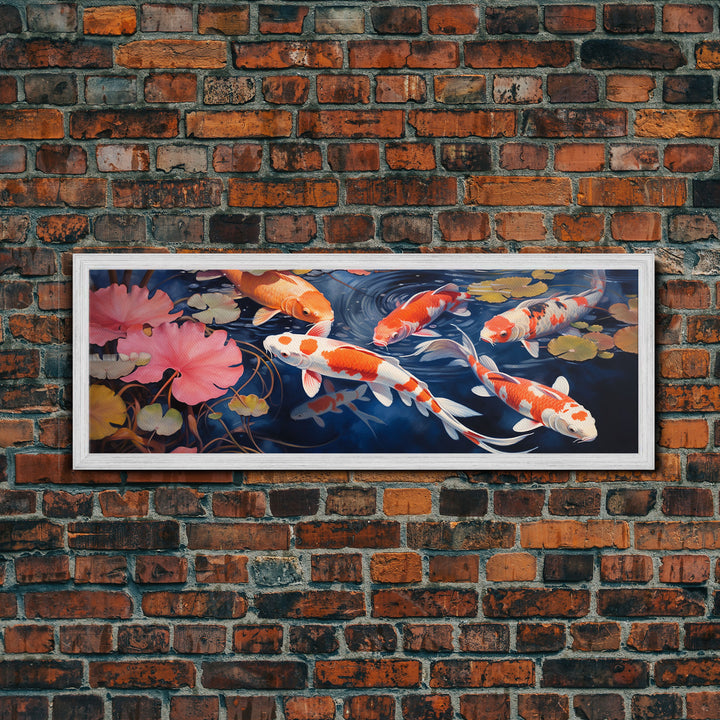 The Koi Pond Framed Canvas Print, Koi Fish Decor, Koi Fish Garden Wall Art, Koi Fish and Lilly Pads