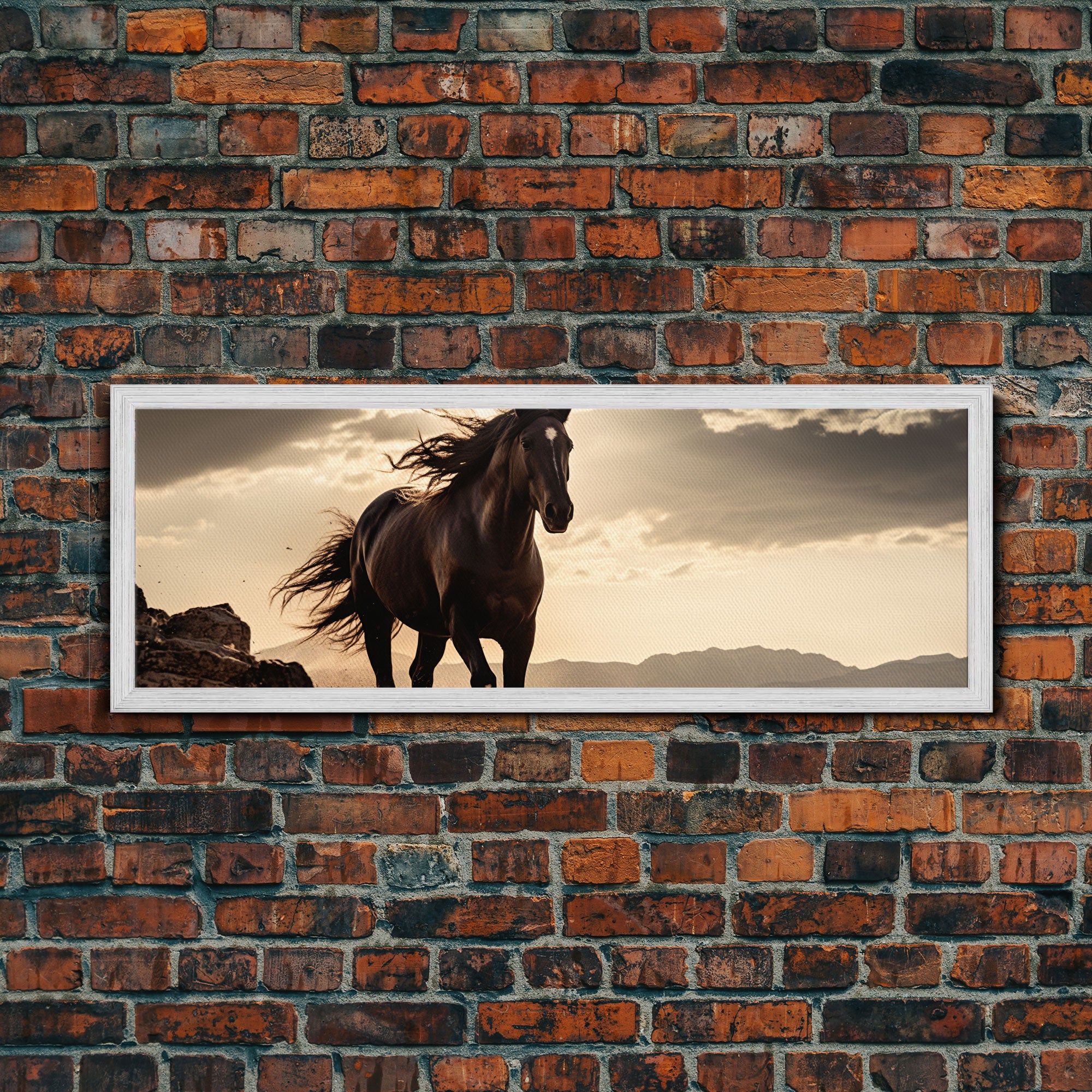 Canvas Wall Art, Horse Photography Print, Framed Canvas Print, Horse Wall Decor, Panoramic Wall Art, Large Wall Art, Rustic Decor