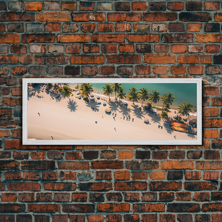 Drone Shot of Bora Bora, Vacation Art, Tropical Beach Photography Framed Canvas Print, Panoramic Bird's Eye View of Paradise