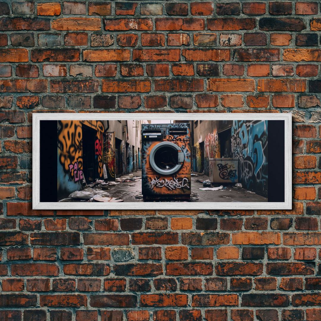 Urban Decay Graffiti Punk Wall Art, Street Art, Framed Canvas Print, Washing Machine, Limited Edition, High Quality Art, Game Room Art