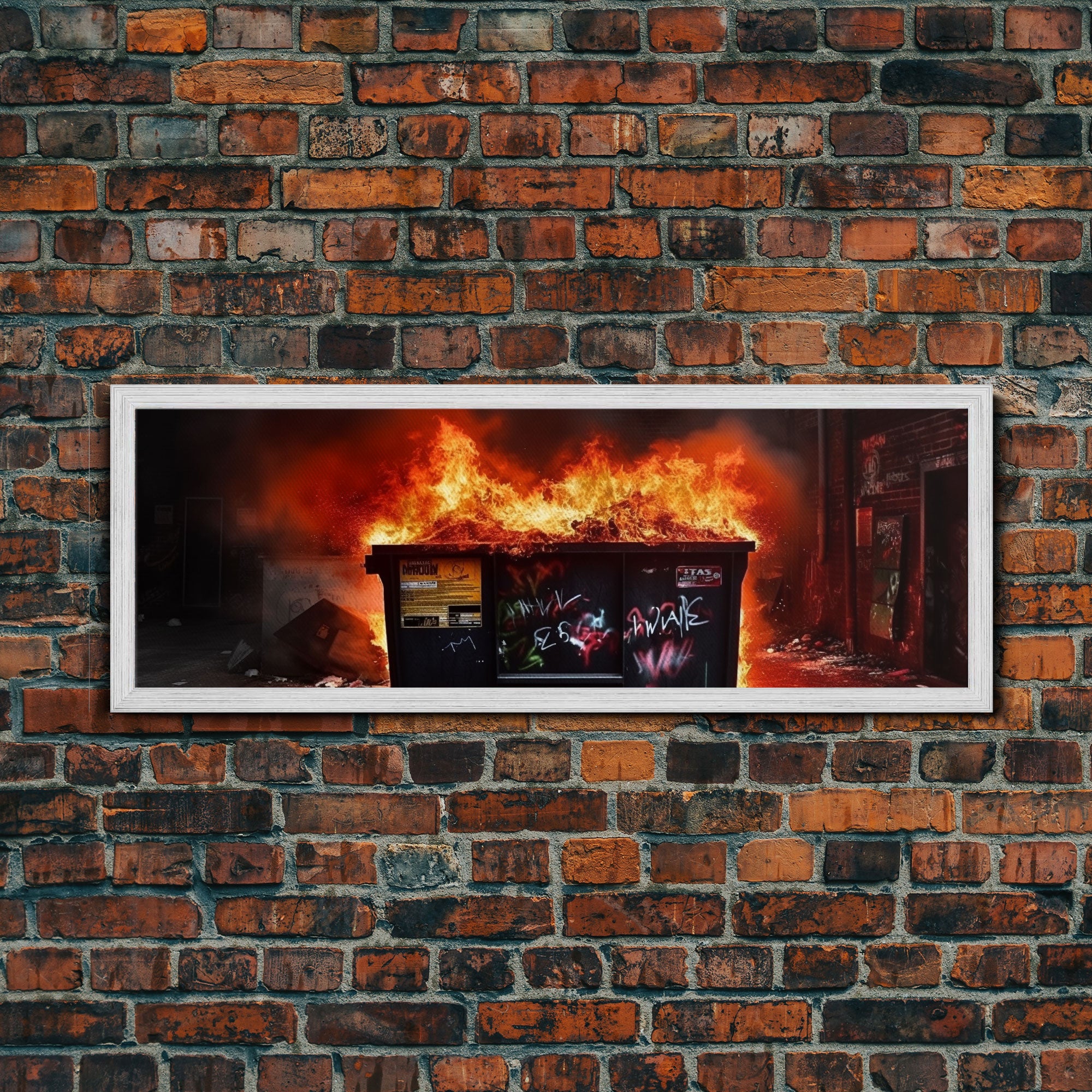 A Bigger Dumpster Fire, Panoramic Canvas Print, Framed Wall Art, Wall Decor, Graffiti Art