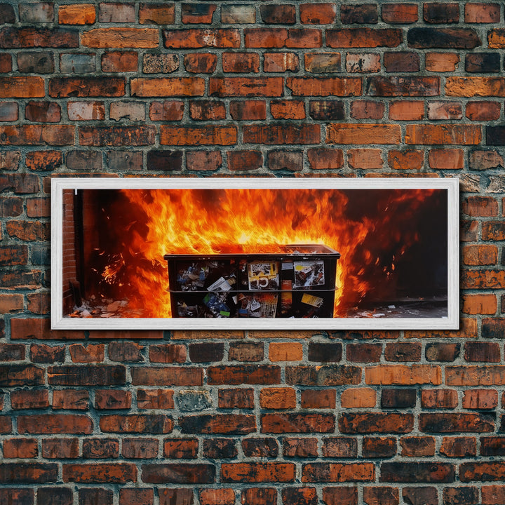 This Is Fine, It's Just A Dumpster Fire, Funny Wall Art, Framed Canvas Print