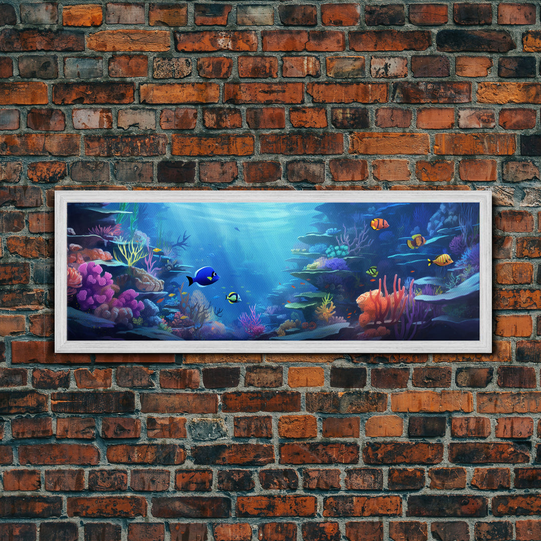 Great Barrier Reef Framed Canvas Print, Underwater Painting Art, Colorful Wall Art, Unique Gift Idea